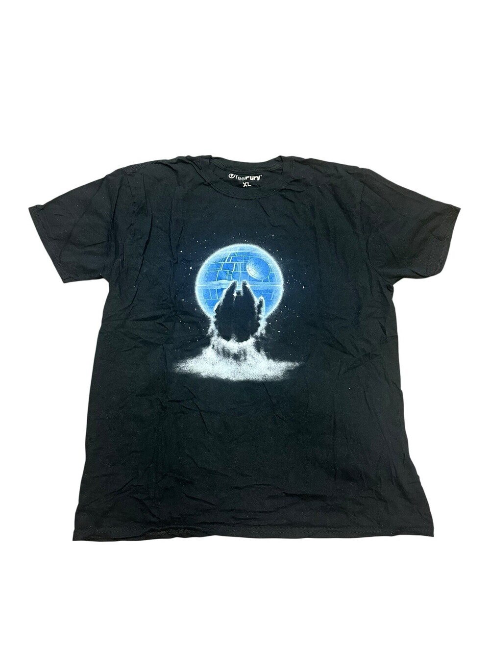 TeeFury Black Star Wars Death Star Millennium Falcon Shirt Sz XL